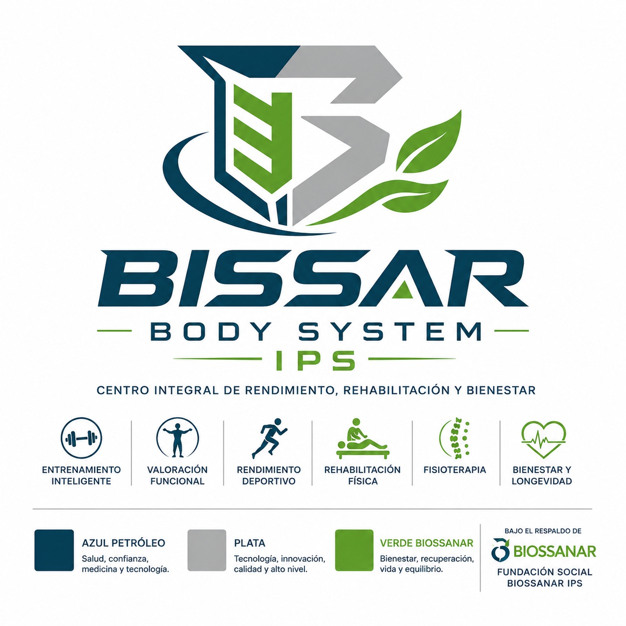 Manual de marca BISSAR Body System IPS: logotipo, áreas de servicio y paleta corporativa